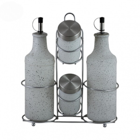 Комплект оливерник с мраморен дизайн – 5 части, стъкло и метал - модел 11211