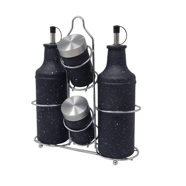 Комплект оливерник с мраморен дизайн – 5 части, стъкло и метал - модел 11211