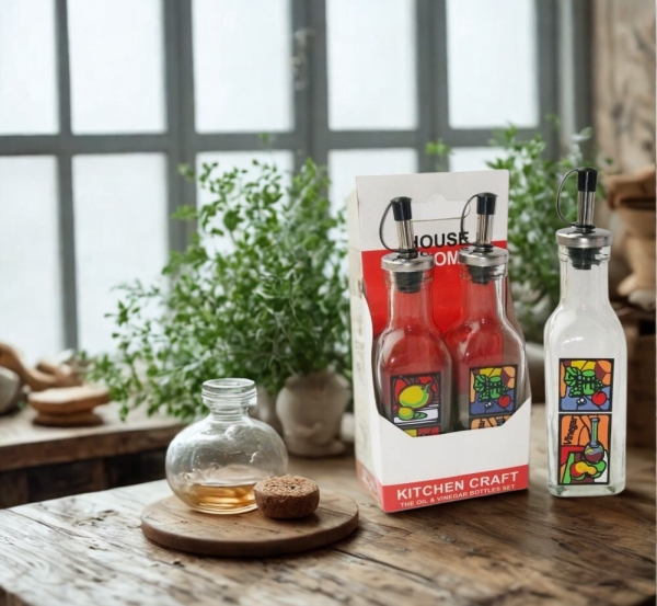 Комплект стъклени бутилки – 2 бр., 250 мл, стъкло и метал -  модел 11214