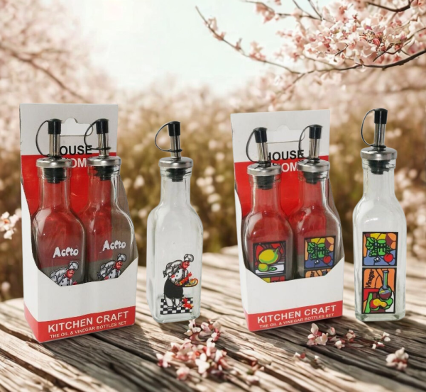 Комплект стъклени бутилки – 2 бр., 250 мл, стъкло и метал -  модел 11214