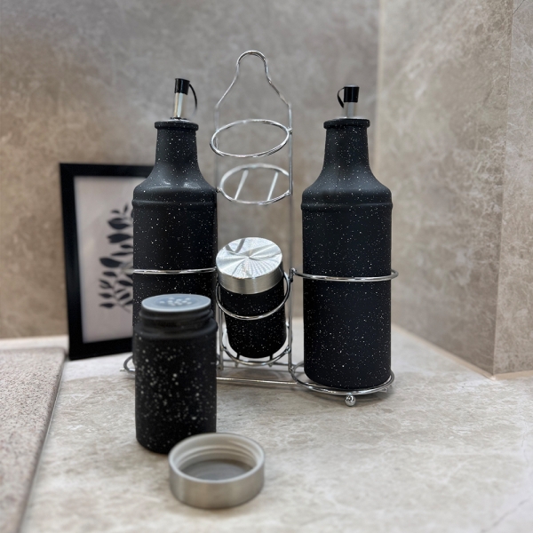 Комплект оливерник с мраморен дизайн – 5 части, стъкло и метал - модел 11211