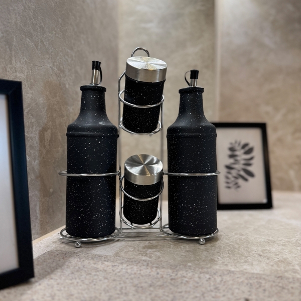 Комплект оливерник с мраморен дизайн – 5 части, стъкло и метал - модел 11211