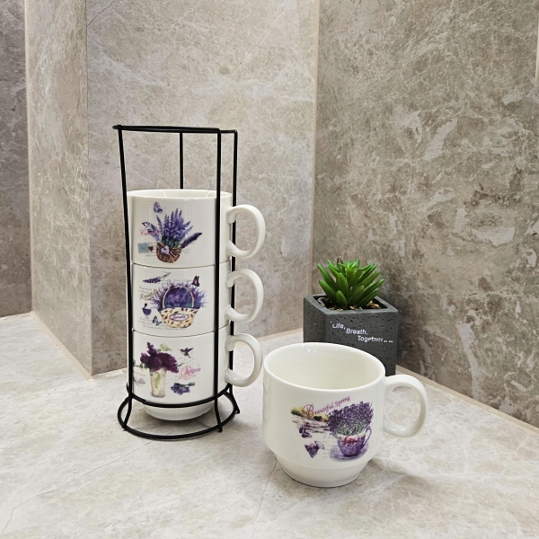 Комплект порцеланови чаши на стойка малки 10946