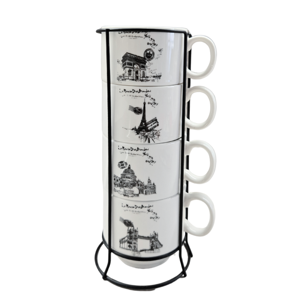 Комплект порцеланови чаши на стойка малки 10946