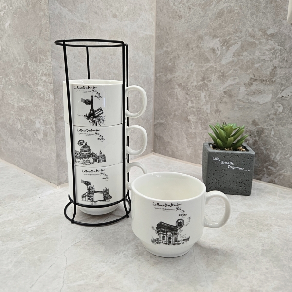 Комплект порцеланови чаши на стойка малки - модел 10946