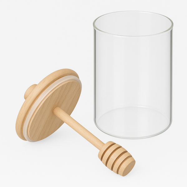 Стъклен буркан за мед с бамбуков капак и лъжичка - модел 11253