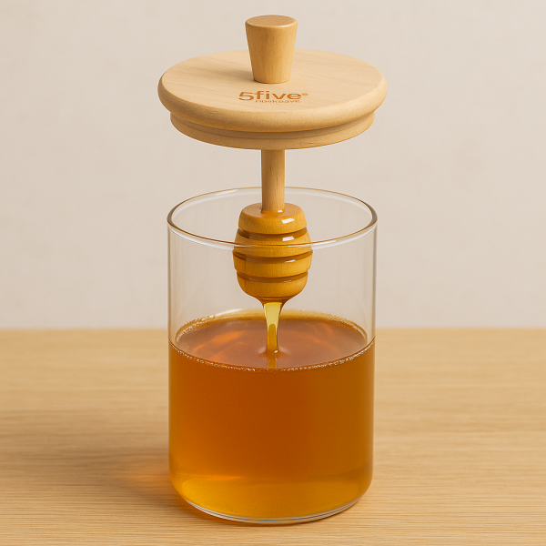 Стъклен буркан за мед с бамбуков капак и лъжичка - модел 11253