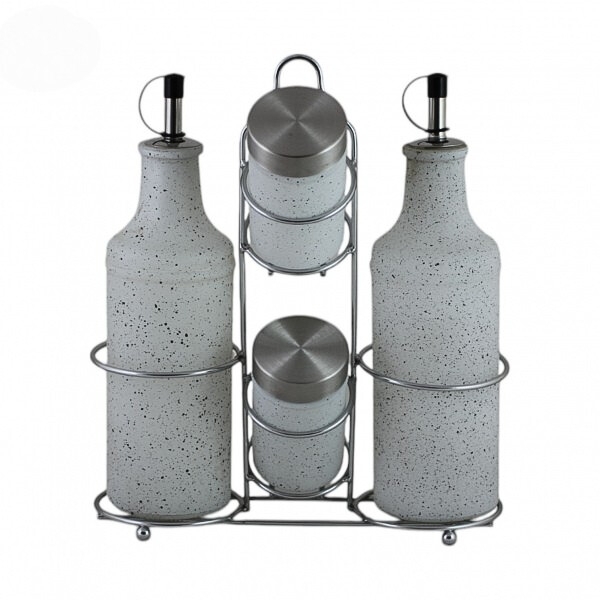 Комплект оливерник с мраморен дизайн – 5 части, стъкло и метал - модел 11211