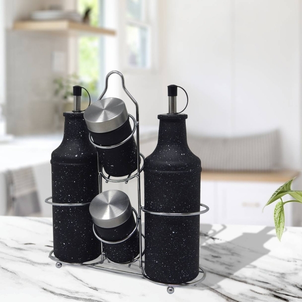 Комплект оливерник с мраморен дизайн – 5 части, стъкло и метал - модел 11211