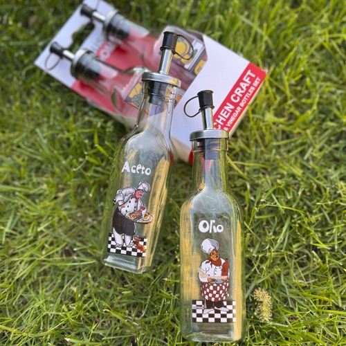 Комплект стъклени бутилки – 2 бр., 250 мл, стъкло и метал -  модел 11214