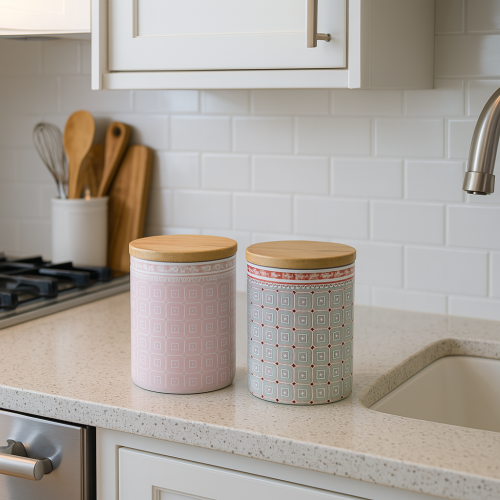 Буркан порцелан Винтидж с бамбуков капак - модел 11265