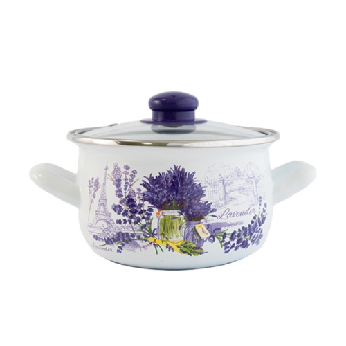 Тенджера емайл със стъклен капак Лавандула 3.8 л 10766